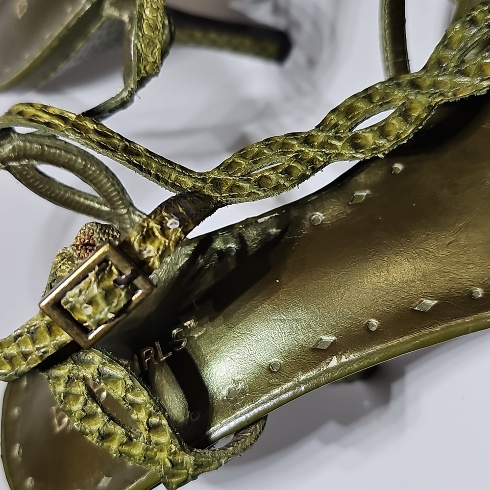 K BCBG Girls Womens Green Snakeskin Open Toe High Heel Buckle Strap Leather… - Picture 15 of 17